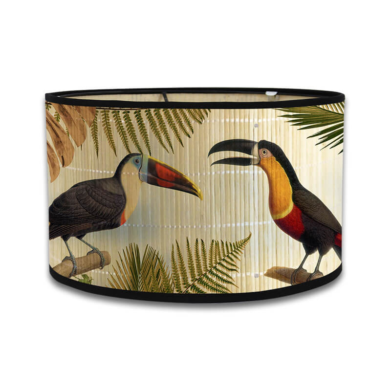 Bamboo Lamp Shade with Vintage Botanical Bird Print – Shade Only