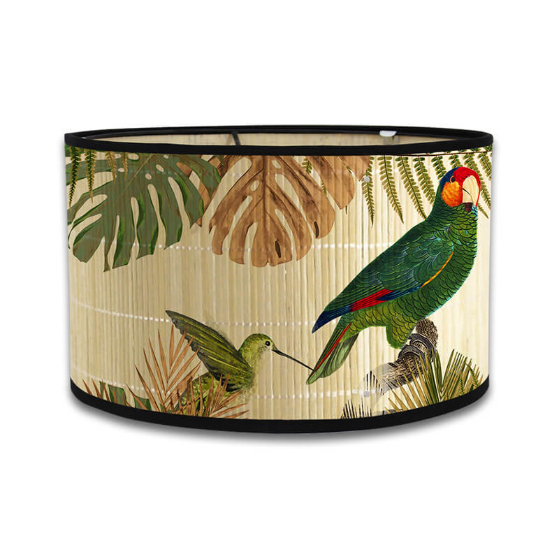 Bamboo Lamp Shade with Vintage Botanical Bird Print – Shade Only
