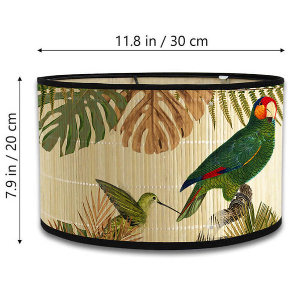 Bamboo Lamp Shade with Vintage Botanical Bird Print – Shade Only