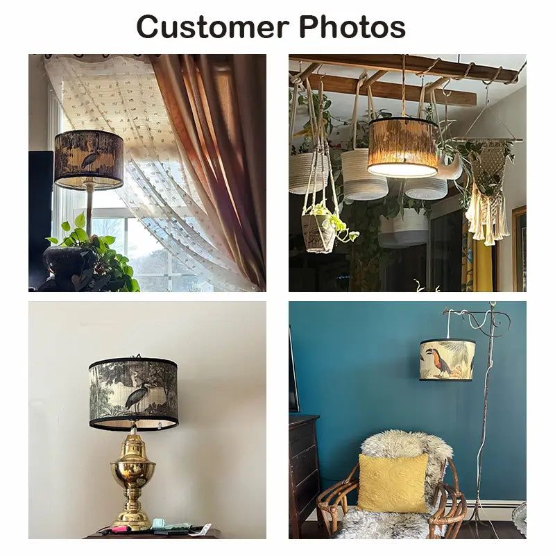 Bamboo Lamp Shade with Vintage Botanical Bird Print – Shade Only