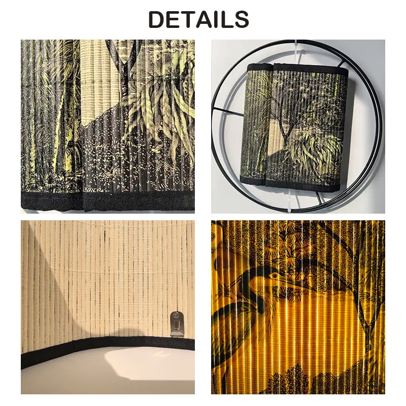 Bamboo Lamp Shade with Vintage Botanical Bird Print – Shade Only