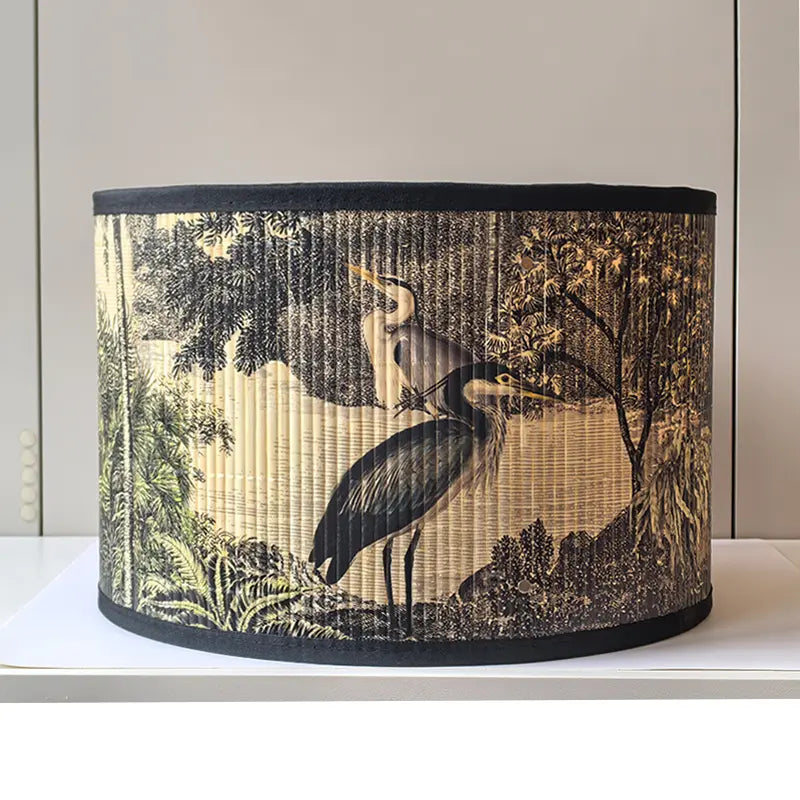 Bamboo Lamp Shade with Vintage Botanical Bird Print – Shade Only