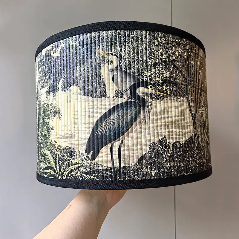 Bamboo Lamp Shade with Vintage Botanical Bird Print – Shade Only